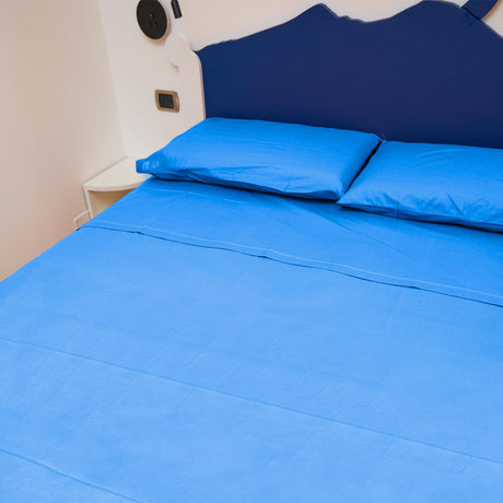 Completo Letto Francese Tinta Unita Puro Cotone Madapolam