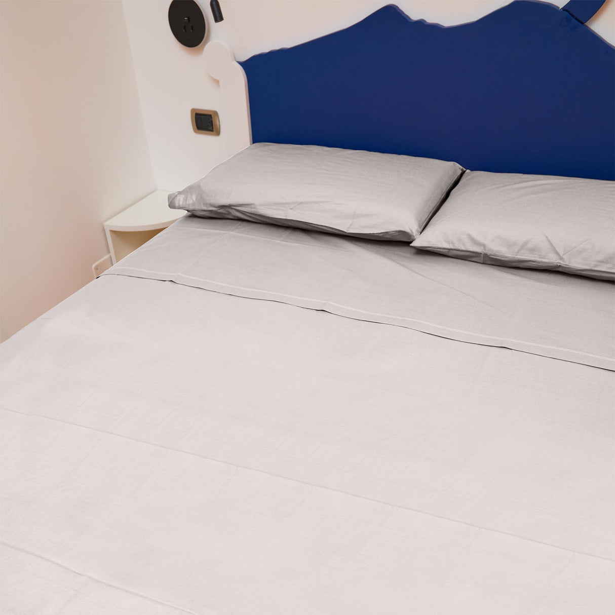 Completo Letto Francese Tinta Unita Puro Cotone Madapolam
