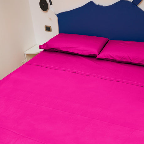 Completo Letto Francese Tinta Unita Puro Cotone Madapolam