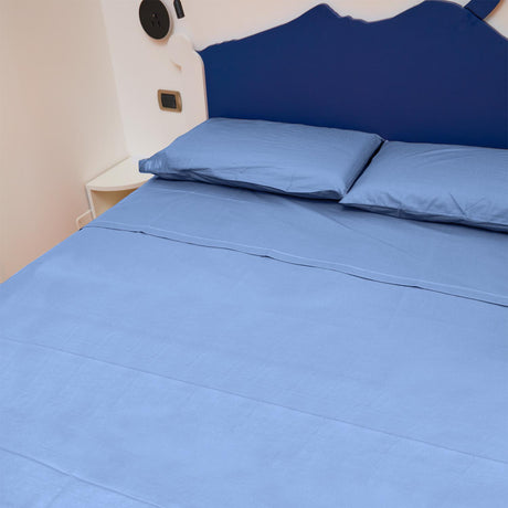 Completo Letto Francese Tinta Unita Puro Cotone Madapolam