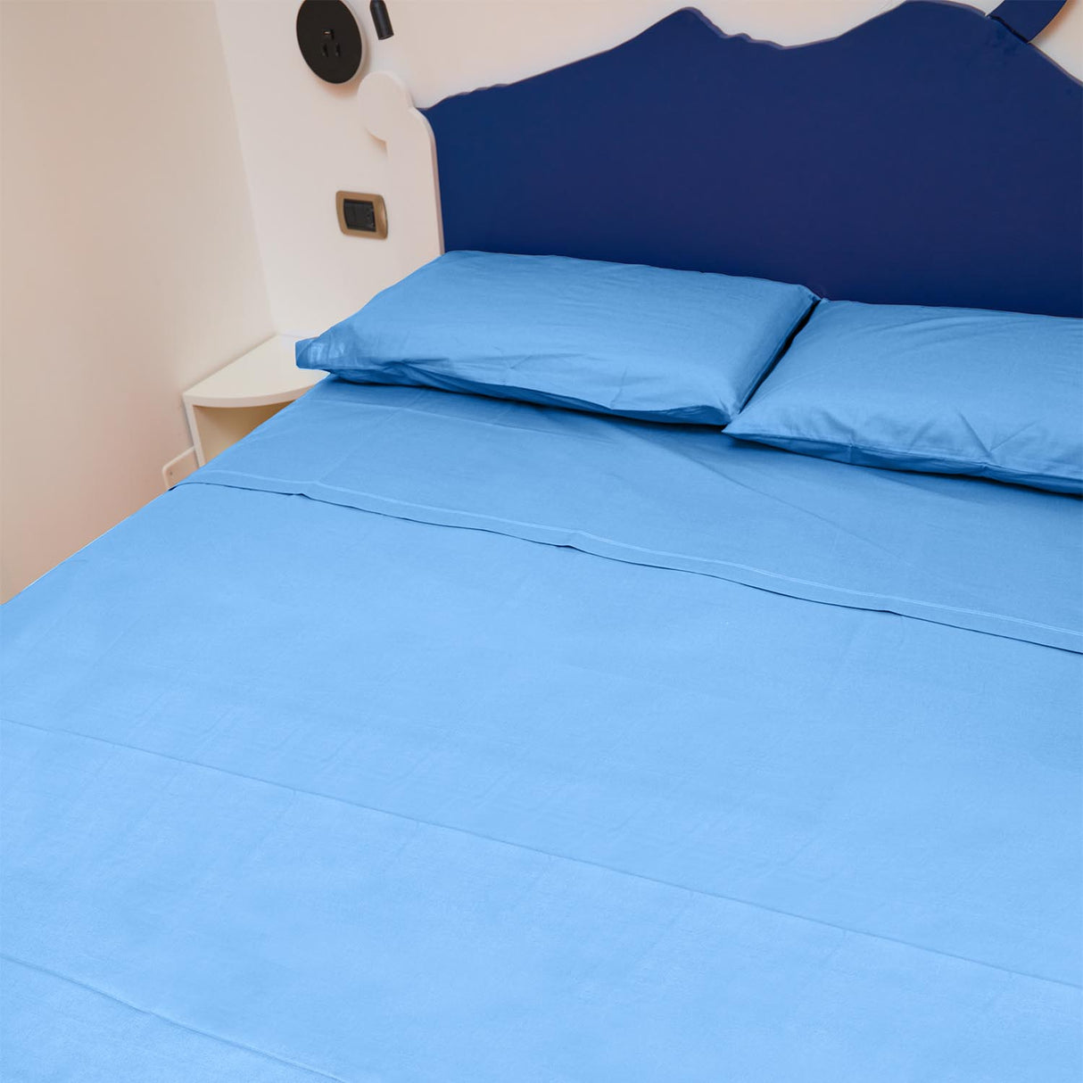 Completo Letto Francese Tinta Unita Puro Cotone Madapolam