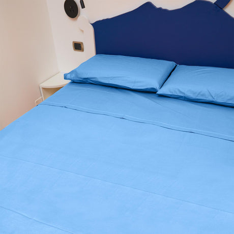 Completo Letto Francese Tinta Unita Puro Cotone Madapolam