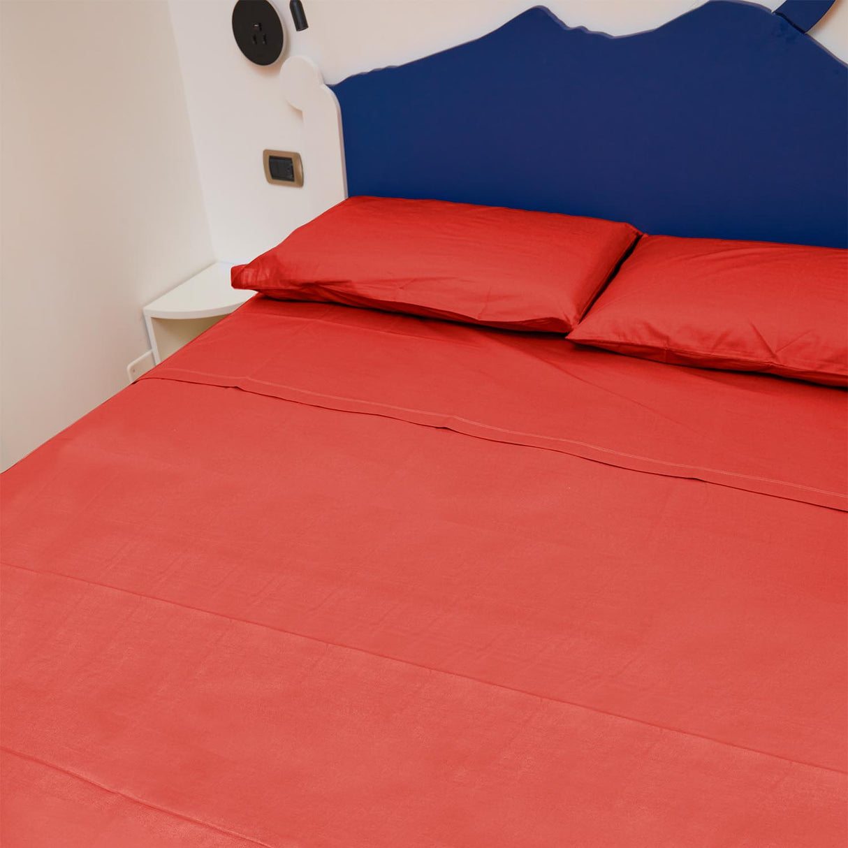 Completo Letto Francese Tinta Unita Puro Cotone Madapolam