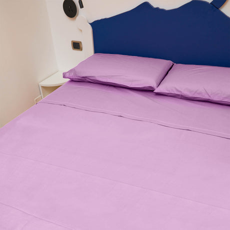 Completo Letto Francese Tinta Unita Puro Cotone Madapolam