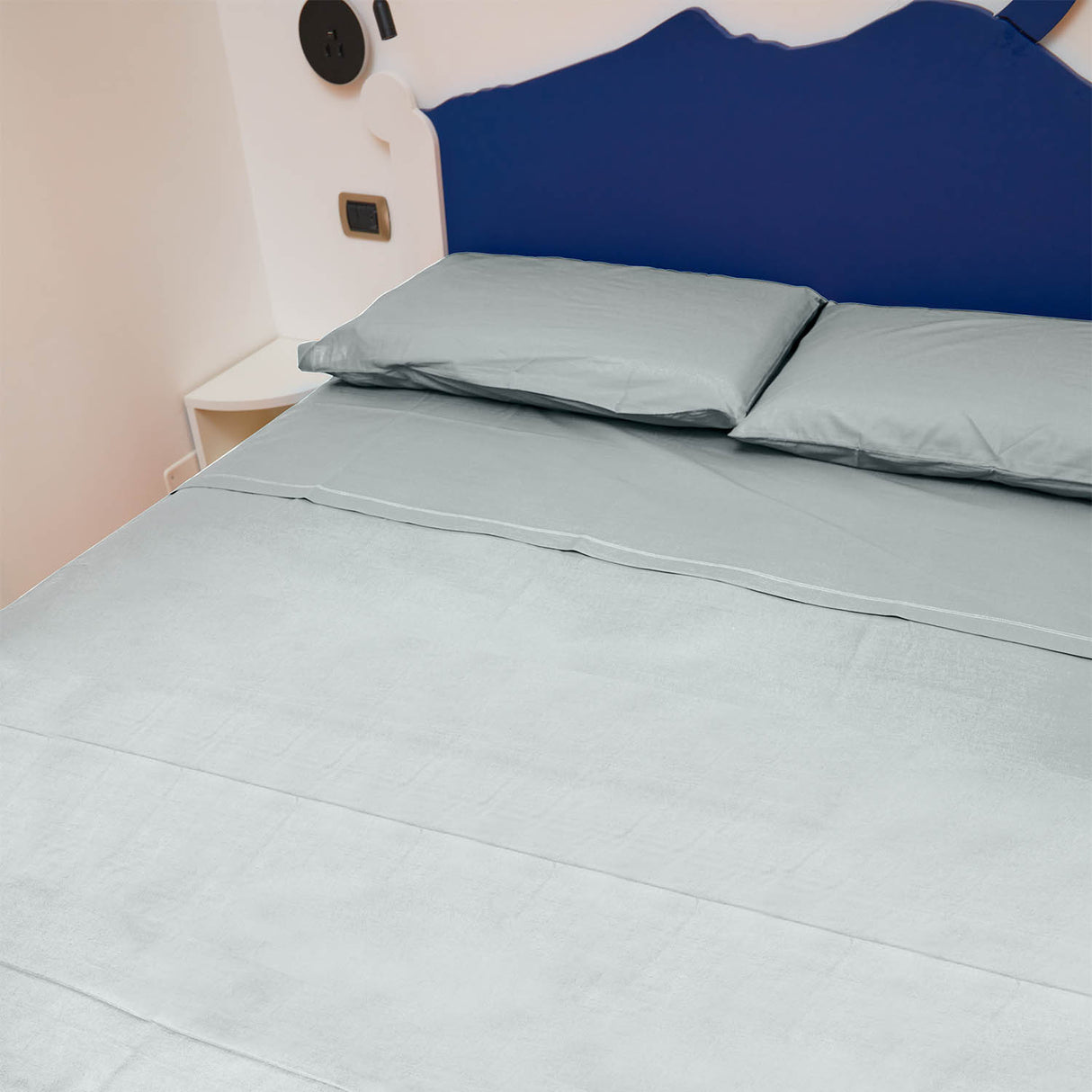 Completo Letto Francese Tinta Unita Puro Cotone Madapolam