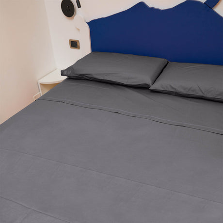 Completo Letto Francese Tinta Unita Puro Cotone Madapolam