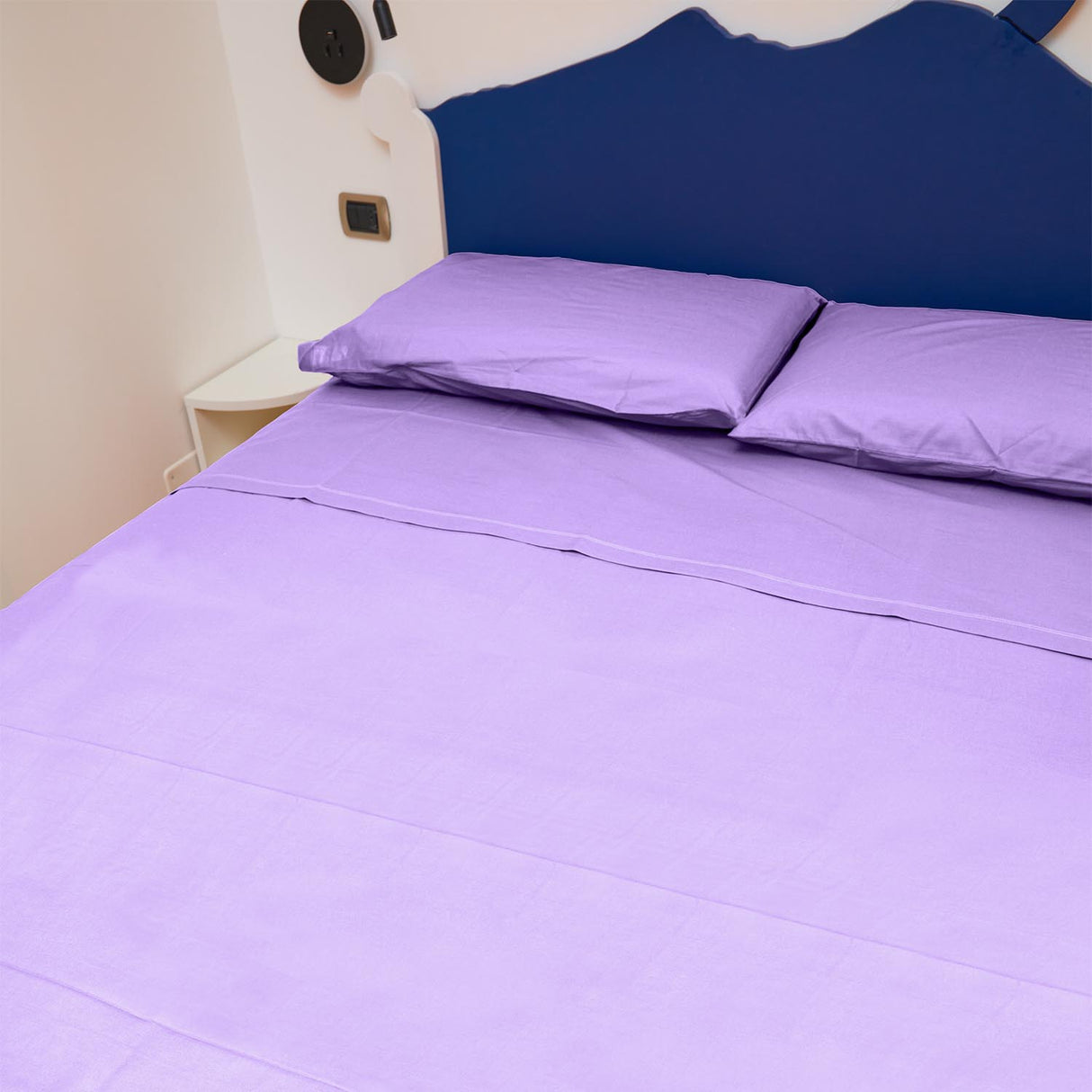 Completo Letto Francese Tinta Unita Puro Cotone Madapolam