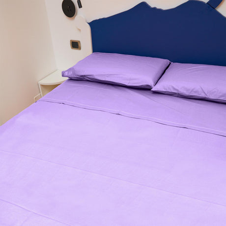 Completo Letto Francese Tinta Unita Puro Cotone Madapolam