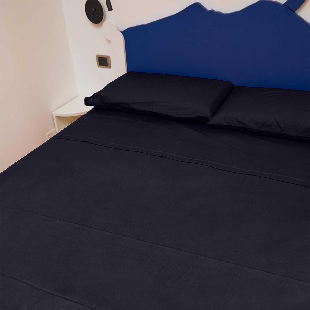 Completo Letto Francese Tinta Unita Puro Cotone Madapolam