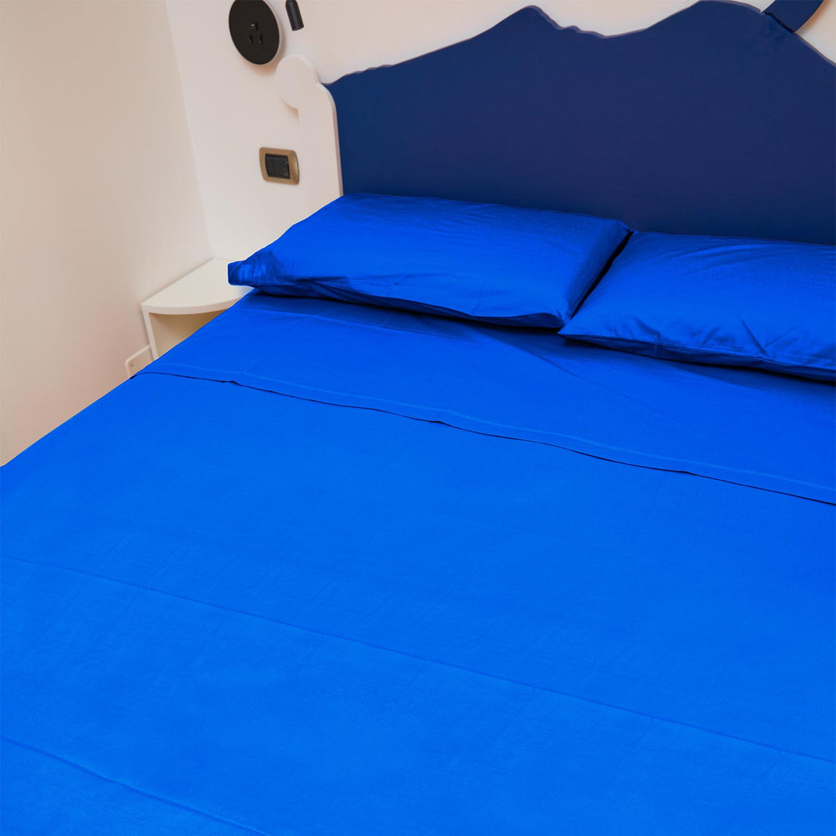 Completo Letto Francese Tinta Unita Puro Cotone Madapolam