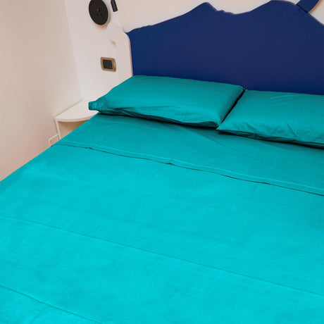 Completo Letto Francese Tinta Unita Puro Cotone Madapolam