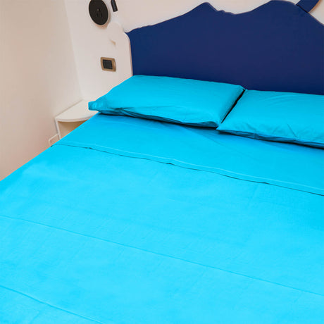 Completo Letto Francese Tinta Unita Puro Cotone Madapolam
