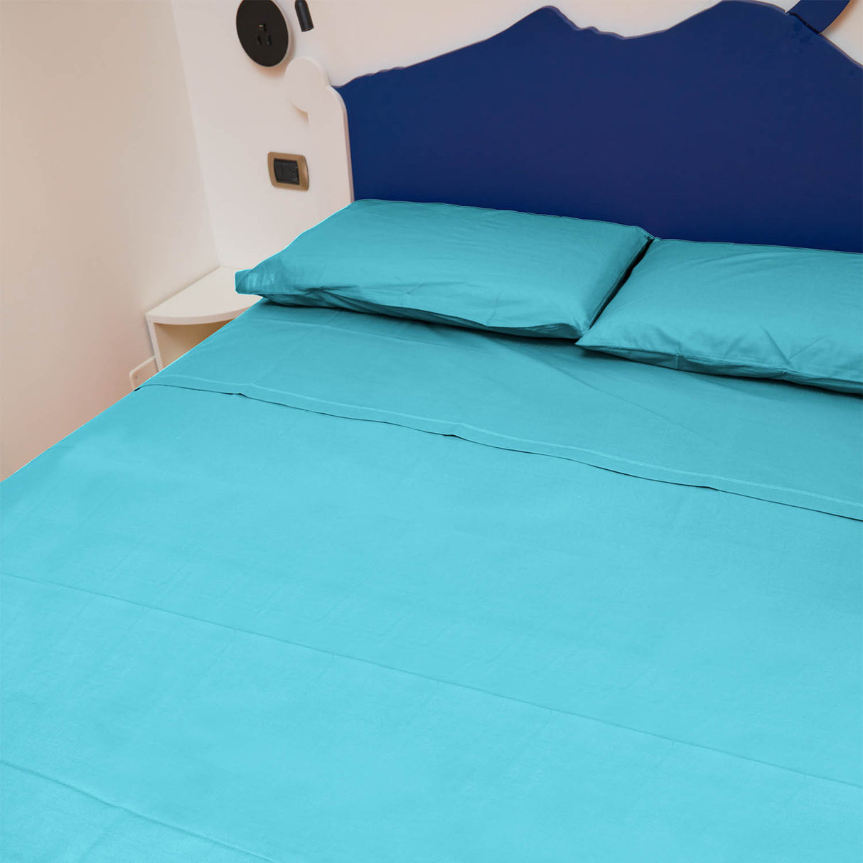 Completo Letto Francese Tinta Unita Puro Cotone Madapolam