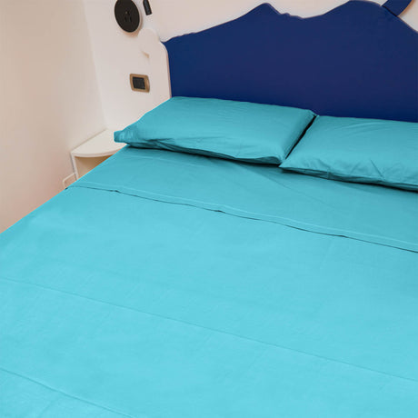 Completo Letto Francese Tinta Unita Puro Cotone Madapolam