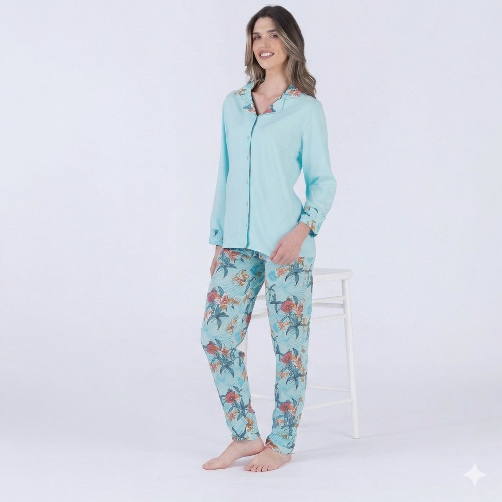 Pigiama Donna Aperto Pigiamiamoci 4438 - Cotone con Collo e Bottoni