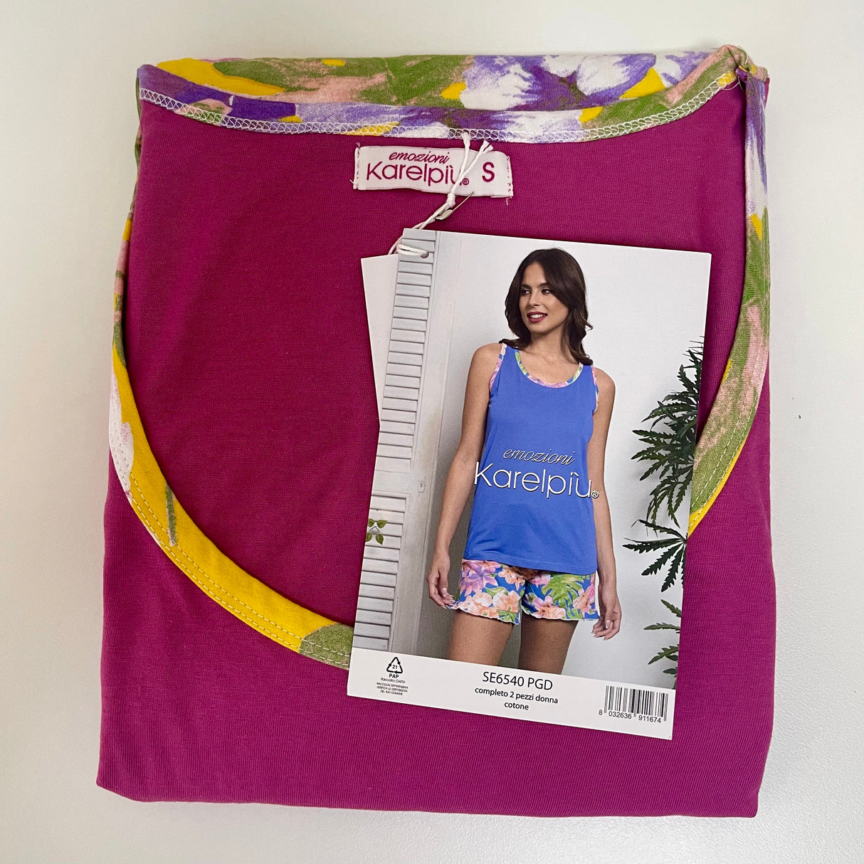 Karelpiù 6540 Damen-Sommerpyjama mit weiten Schultern