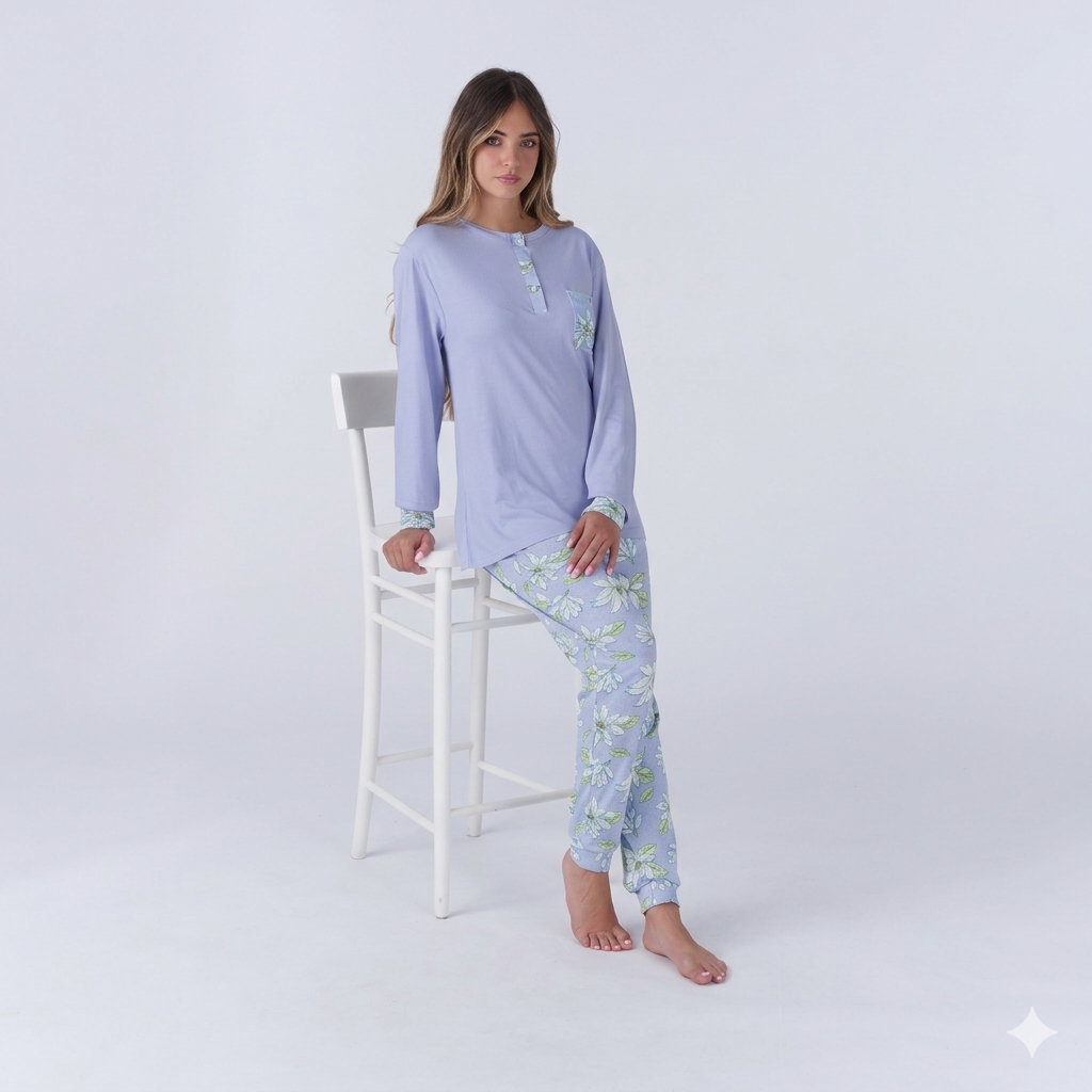 Pigiama Donna Lungo Pigiamiamoci 4428 - Cotone con Elastici ai Polsi