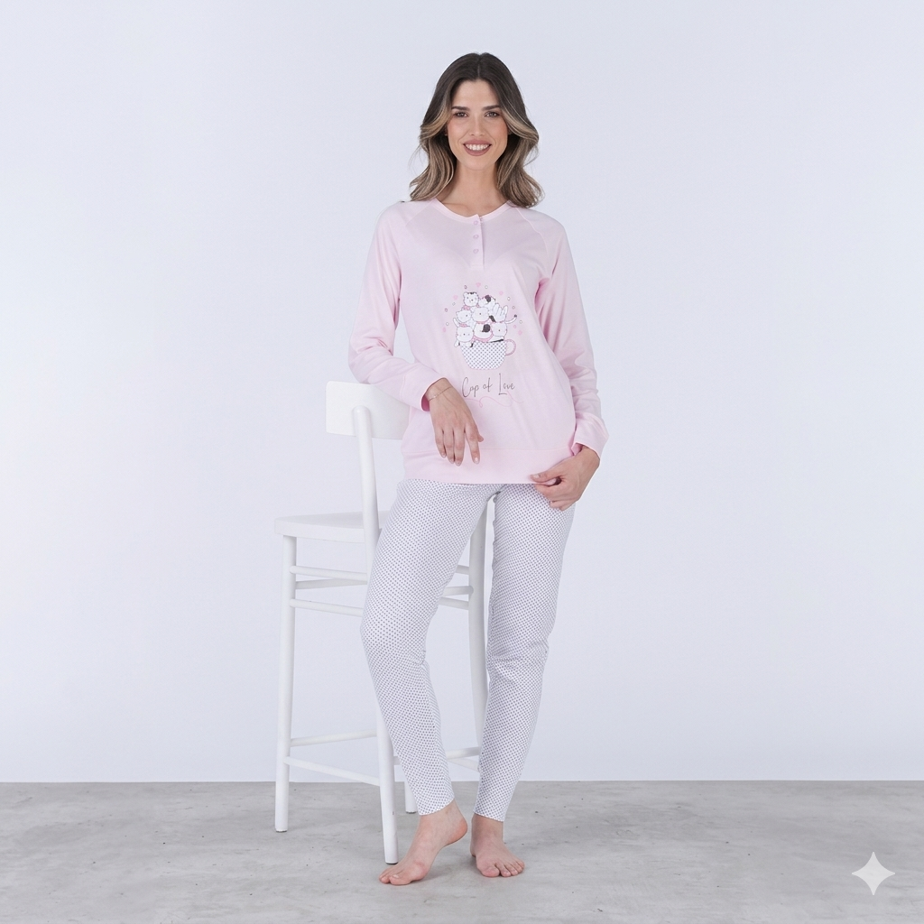 Pigiama Donna Manica Lunga Cotone Pigiamiamoci 4469