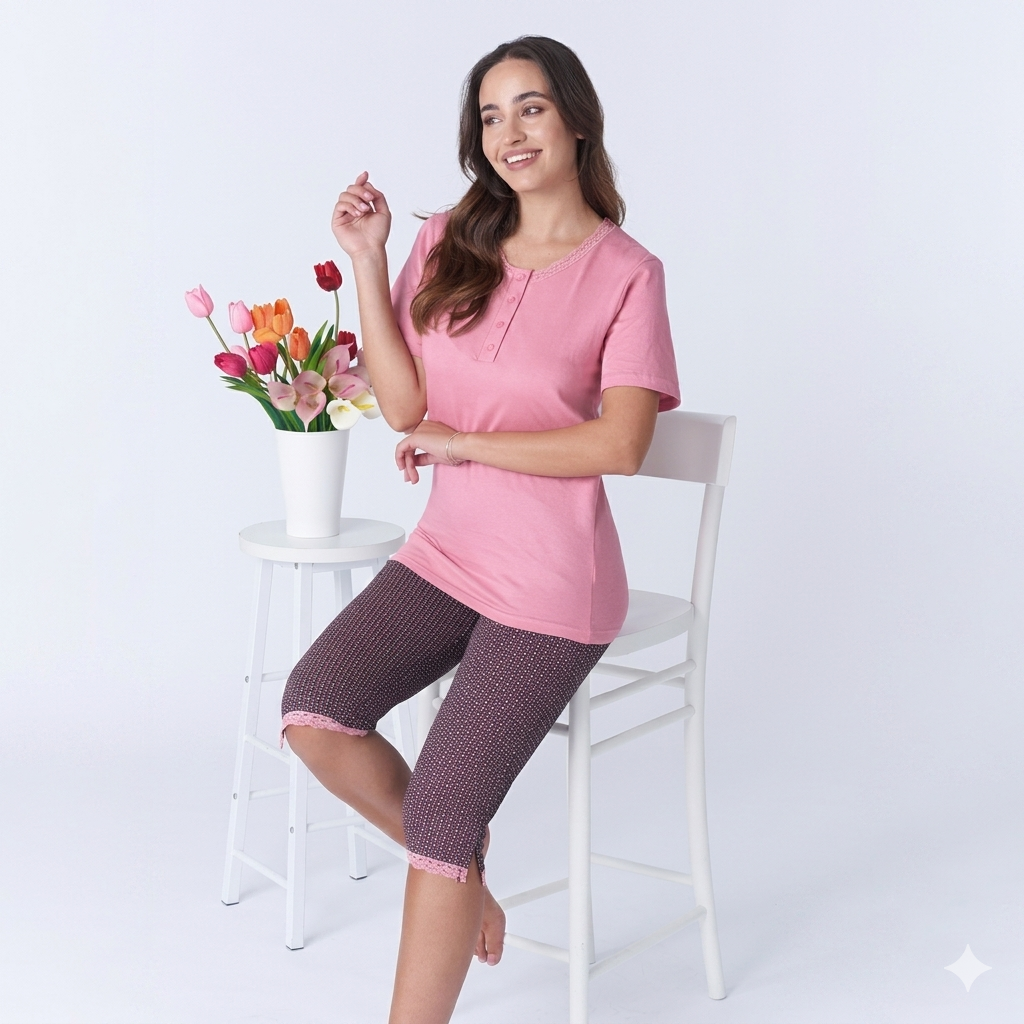 Pigiama Donna Mezza Manica e Pinocchietto Karelpiù 0417 - Cotone