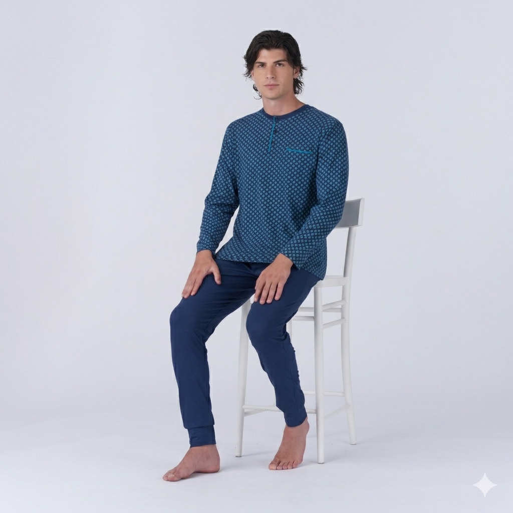 Pigiama Uomo Lungo Pigiamiamoci 4305 - Cotone con Polsini ed Elastici