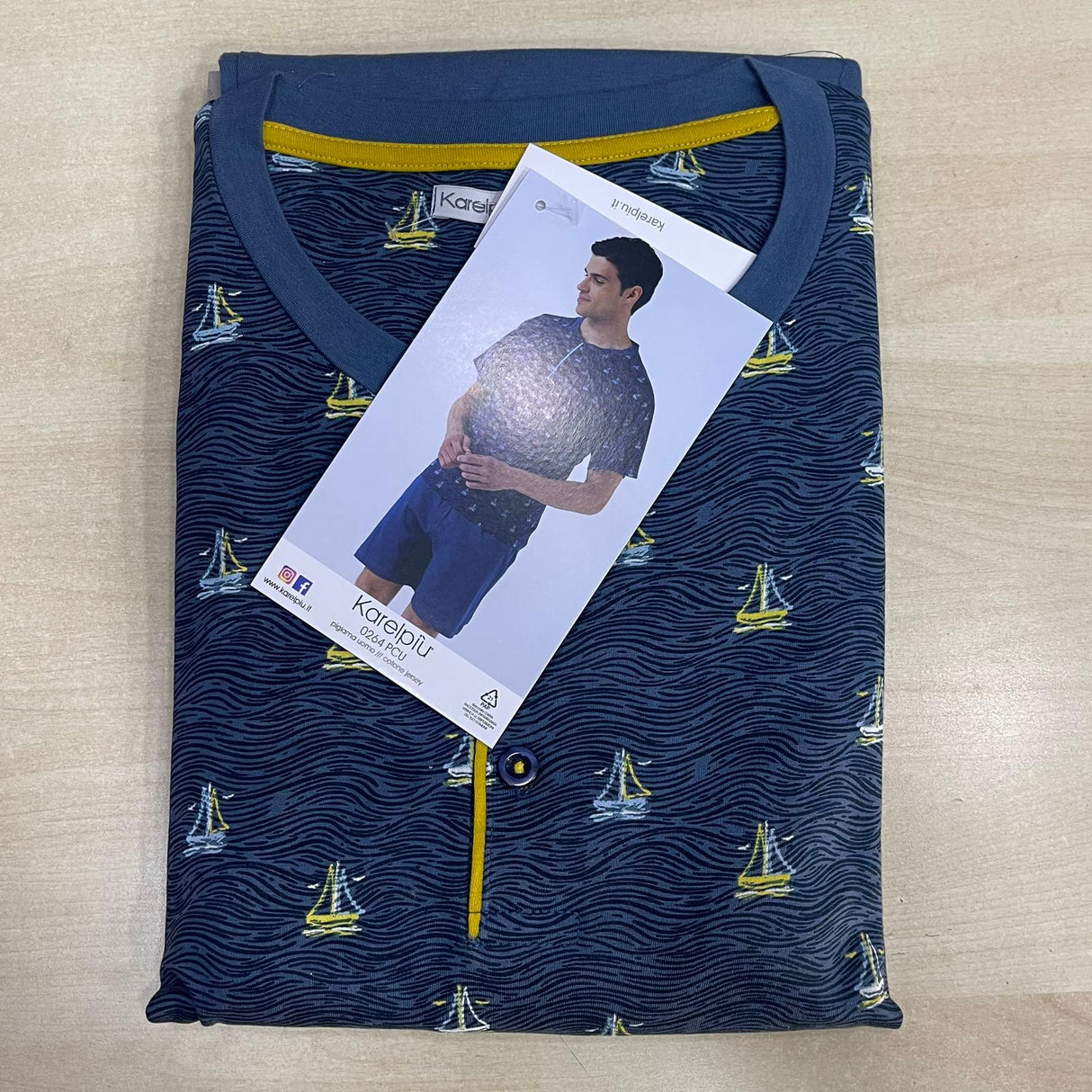Pigiama Uomo Mezza Manica Karelpiù 0264 - Cotone Maglia Fantasia