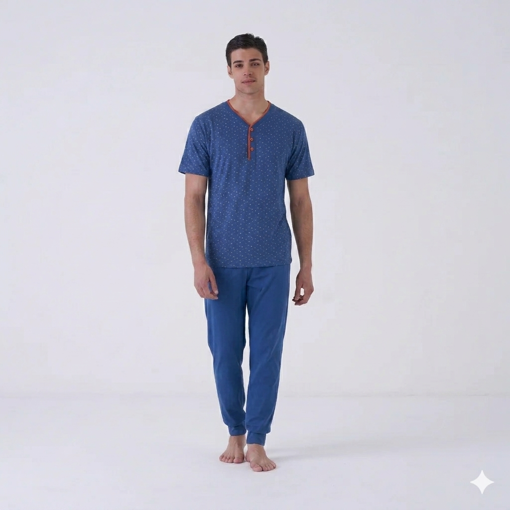 Pigiama Uomo 3 Pezzi Karelpiù 0260 - Puro Cotone con Pantalone Lungo e Corto