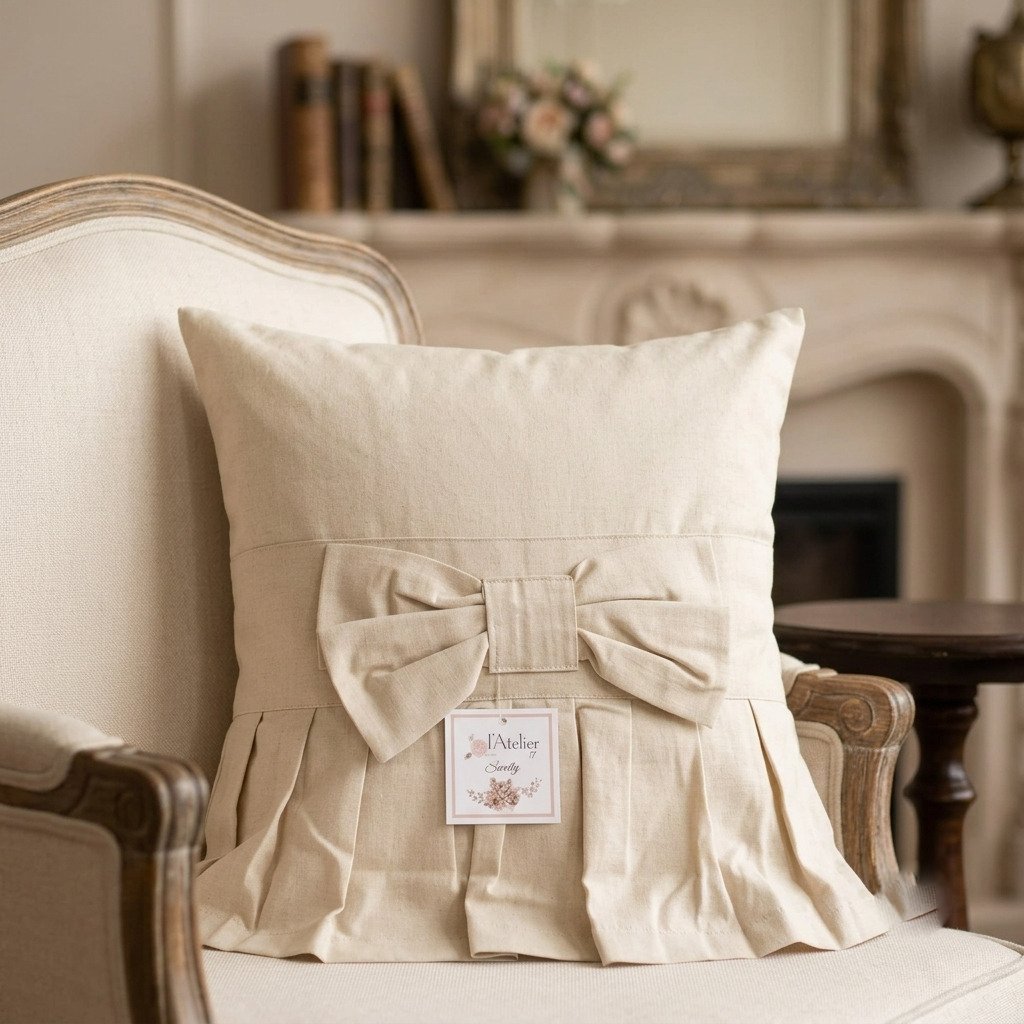 Cuscino arredo Sweety beige Atelier 17 posizionato su poltrona