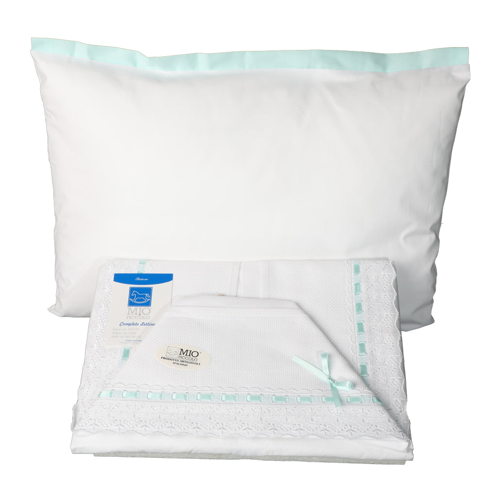 Cot Sheet Set Pram to Embroidery My Little Bow Various Colors