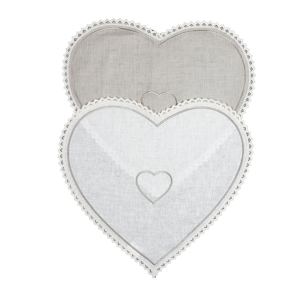 Charger plate with embroidery in artistic Umbrian Afrofite pure linen fabric in various colours