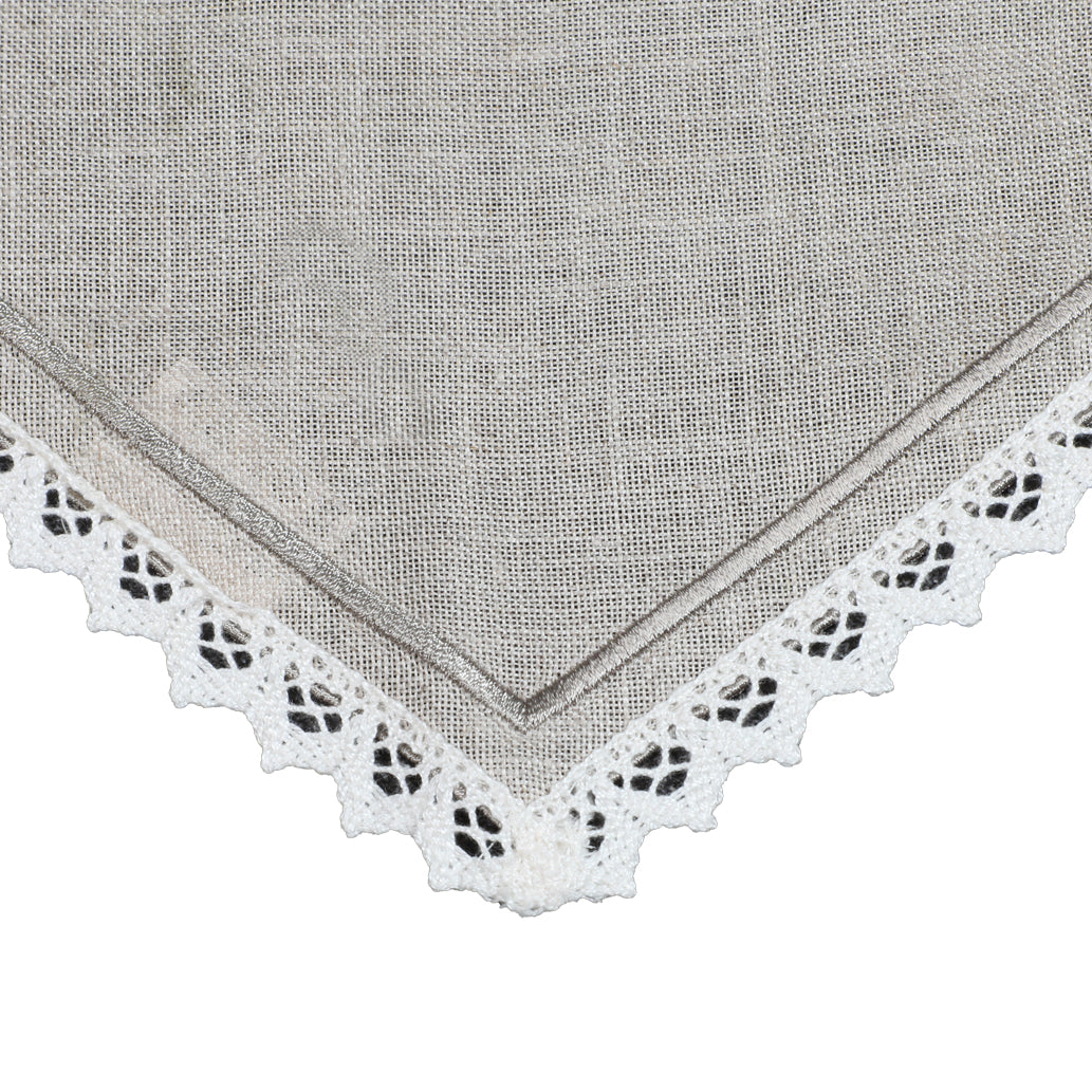 Charger plate with embroidery in artistic Umbrian Afrofite pure linen fabric in various colours