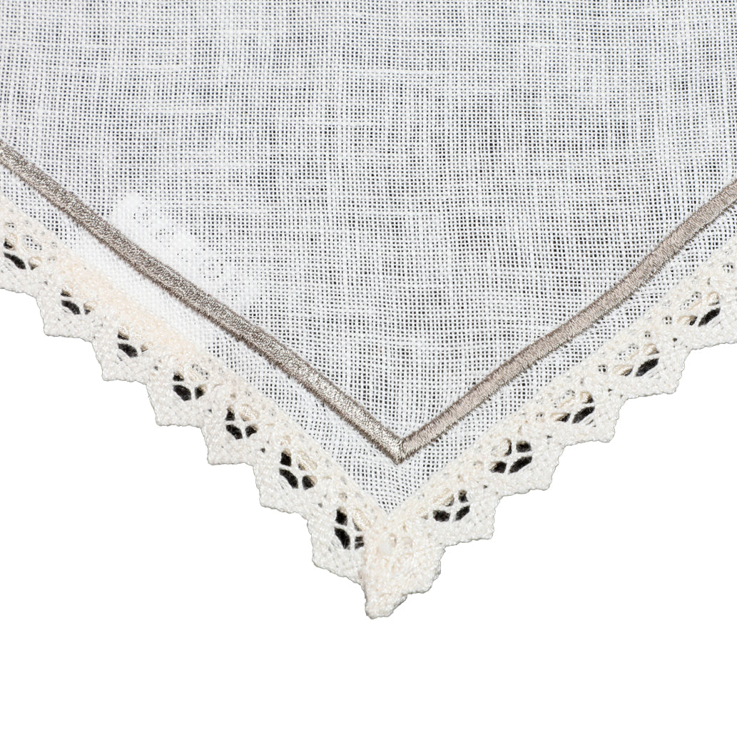 Charger plate with embroidery in artistic Umbrian Afrofite pure linen fabric in various colours