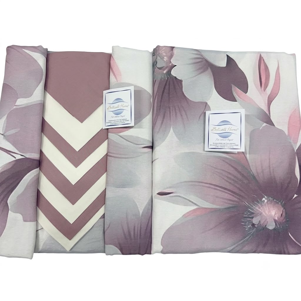 Set completo tovaglia e tovaglioli Aura Botticelli Home in rosa cipria con stampa digitale floreale.