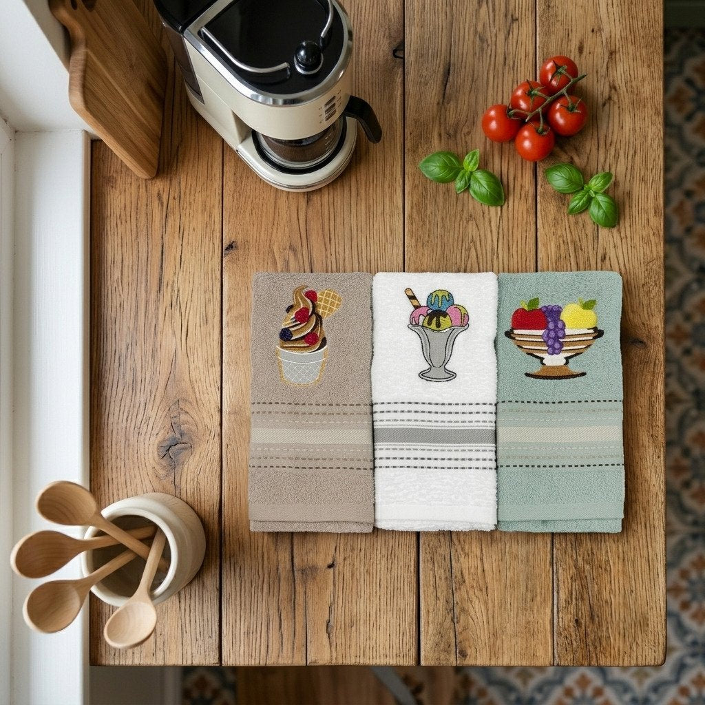 Strofinacci da cucina in cotone modello Gelati Botticelli Home ambientati