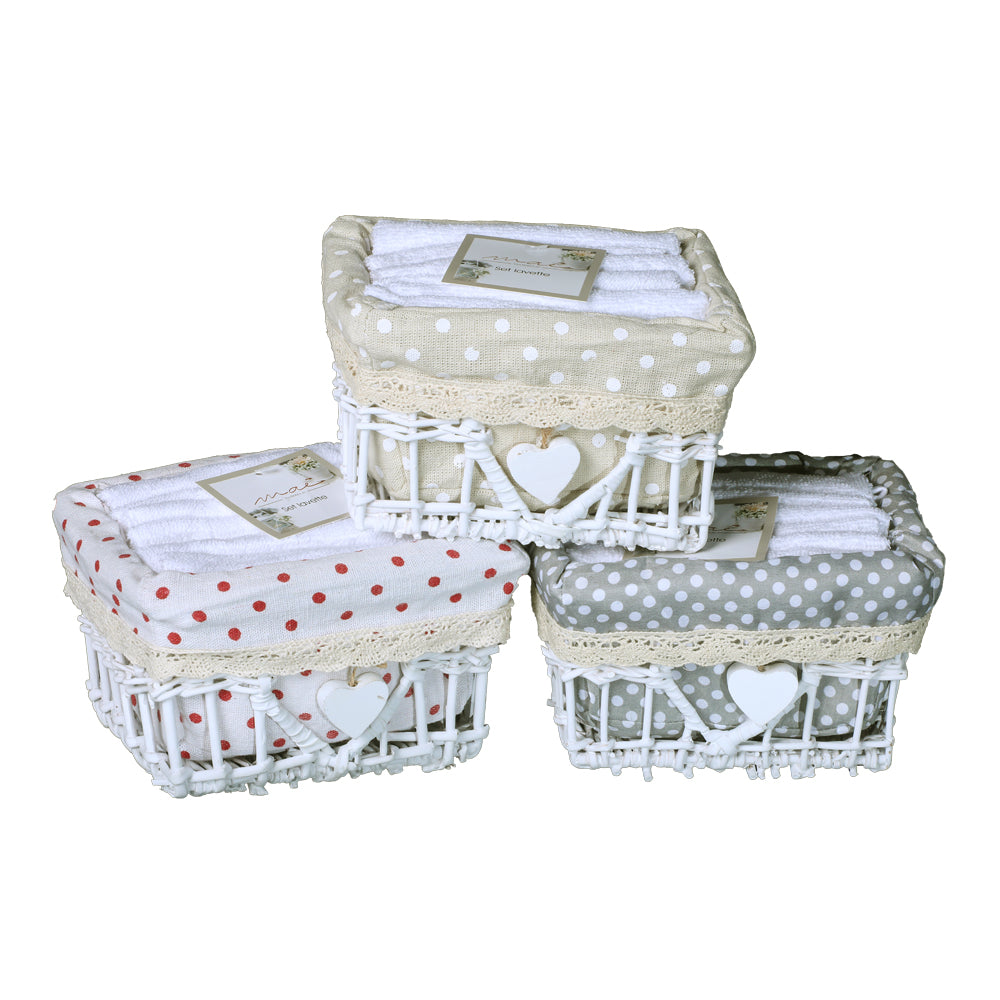 Waschlappen-Set im Korb Maè via Roma, 60 kleine Tupfen in verschiedenen Farben