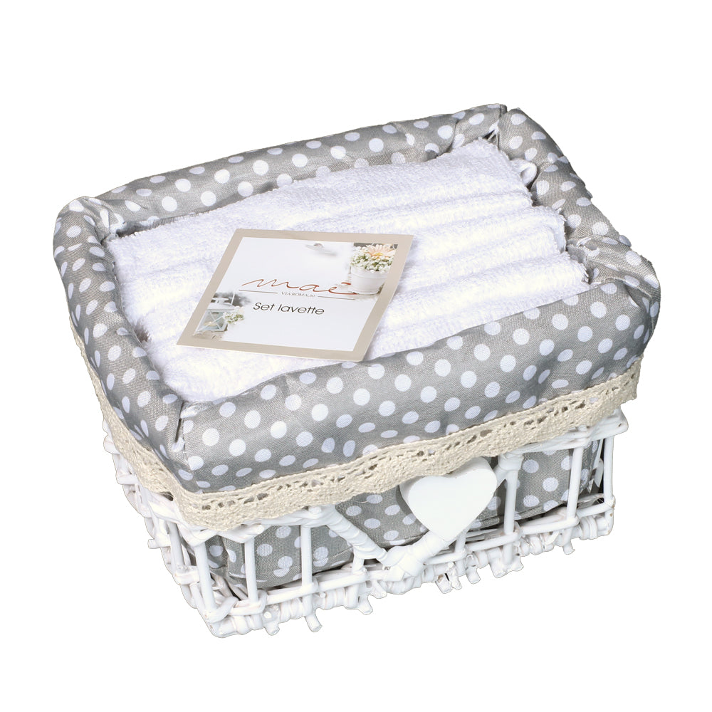 Waschlappen-Set im Korb Maè via Roma, 60 kleine Tupfen in verschiedenen Farben