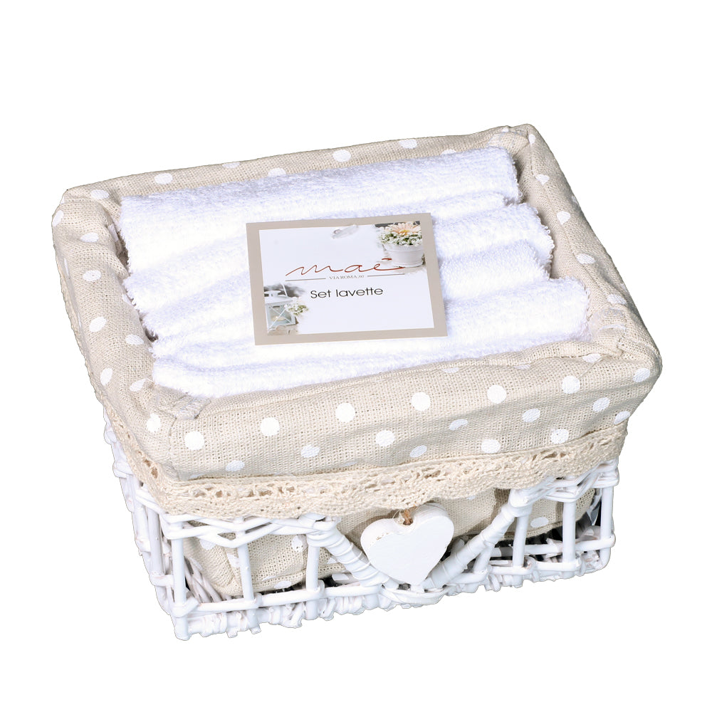 Waschlappen-Set im Korb Maè via Roma, 60 kleine Tupfen in verschiedenen Farben