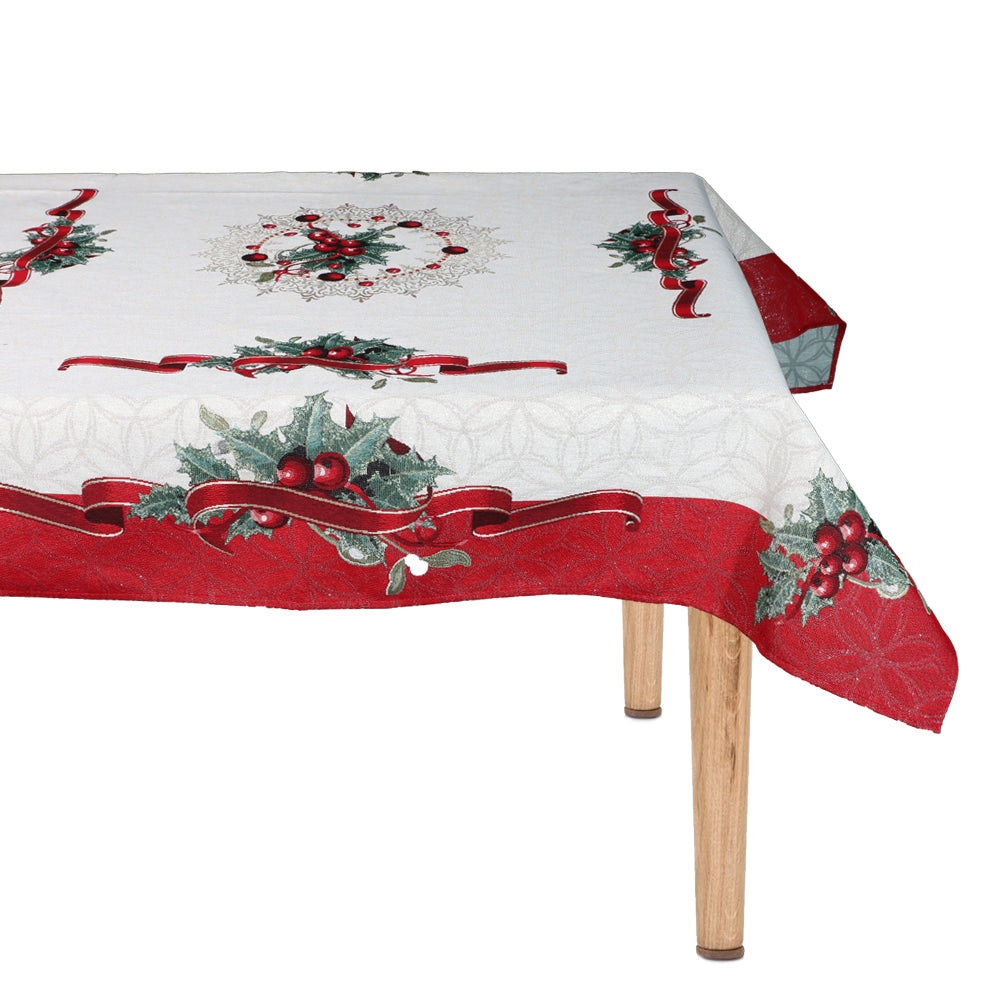 Emily Home Houx Weihnachtstischdecke Silberfarben 8 Sitzplätze 140x220 cm