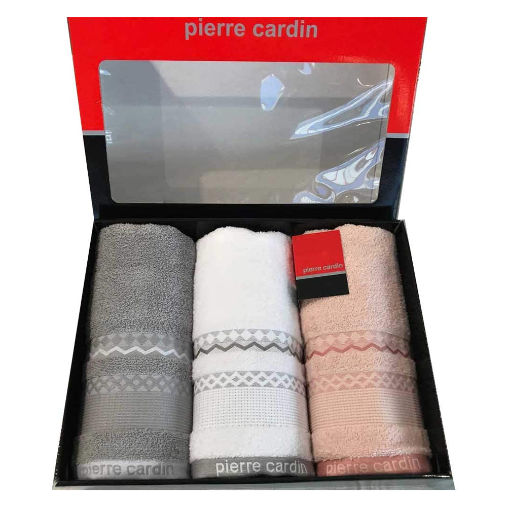 PierreCardin - Set Asciugamani 3+3 Viso + Ospite Georgia (Grigio - Bianco - Cipria)
