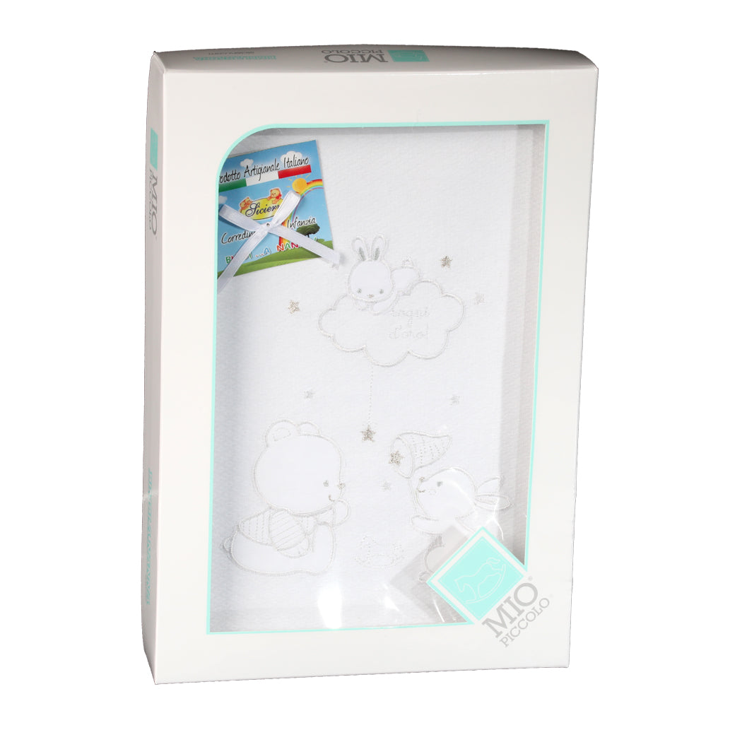 Pure Cotton Piquet Cot Pram Blanket Mio Piccolo Happy Bear 75x95 cm White