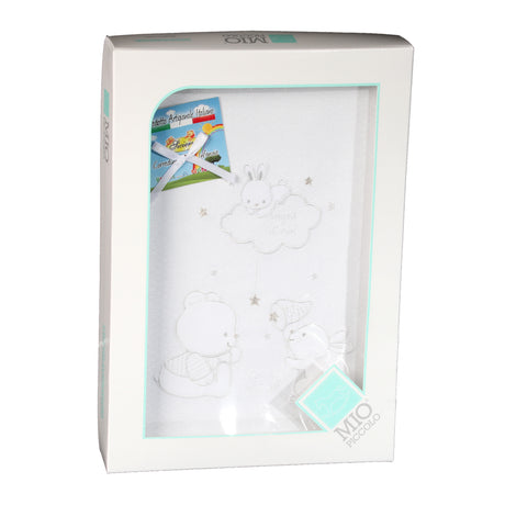 Copertina Culla Carrozzina Puro Cotone Piquet Mio Piccolo Happy Bear 75x95 cm Bianco
