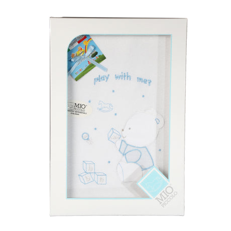 Copertina Culla Carrozzina Puro Cotone Piquet Mio Piccolo Happy Bear 75x95 cm Celeste