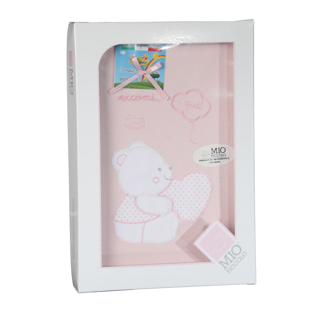 Copertina Culla Carrozzina Puro Cotone Piquet Mio Piccolo Happy Bear 75x95 cm Rosa