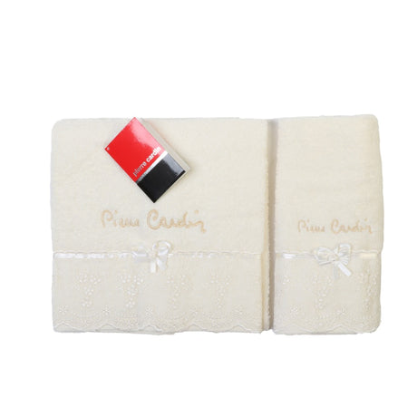 Pair of Pierre Cardin Astrid Face + Guest Terry Bath Towels Cream