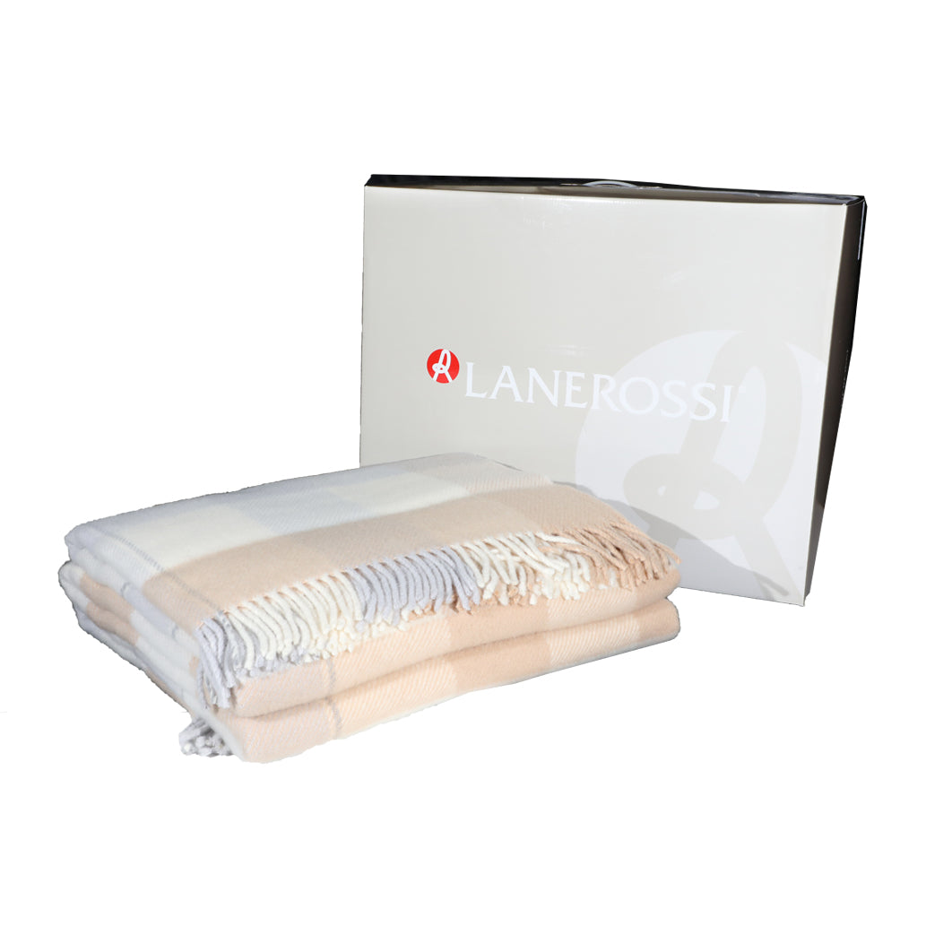 Pure Virgin Wool Double Plaid Lanerossi New England with Fringes 210x2500 cm Various Colors
