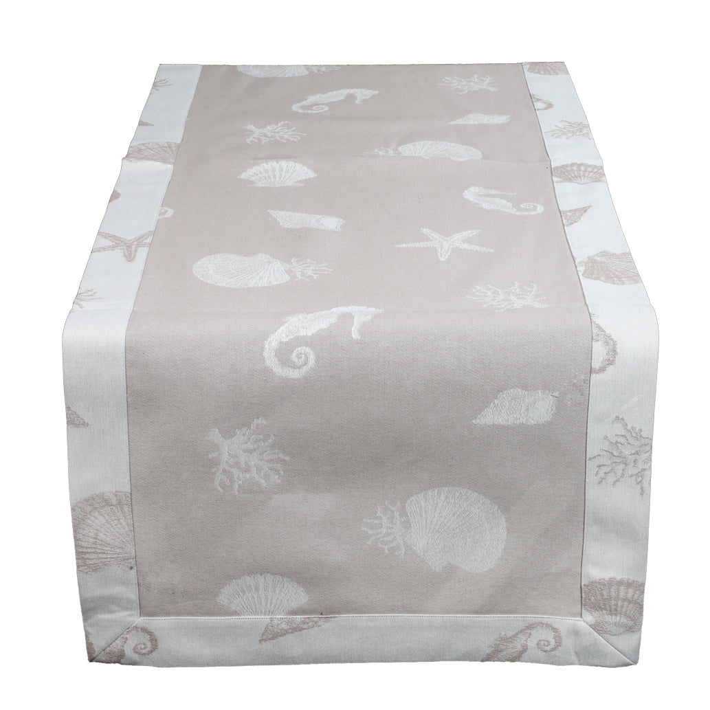 Runner in Puro Cotone Tessuto Artistico Umbro Linea Poseidonia 100% Cotone 50x150 cm Colore Grezzo