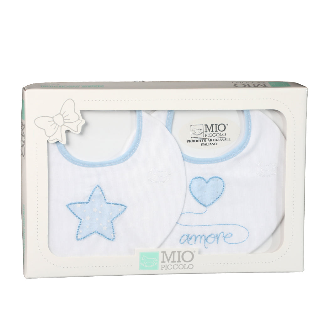 Set 2 Bavaglini Neonati Ricamati Mio Piccolo Love Puro Cotone Vari Colori