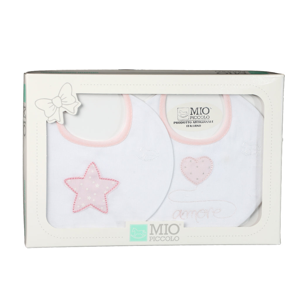 Set 2 Bavaglini Neonati Ricamati Mio Piccolo Love Puro Cotone Vari Colori