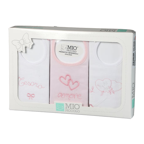 Set of 3 Baby Bibs Mio Piccolo Hearts Pure Cotton Various Colors