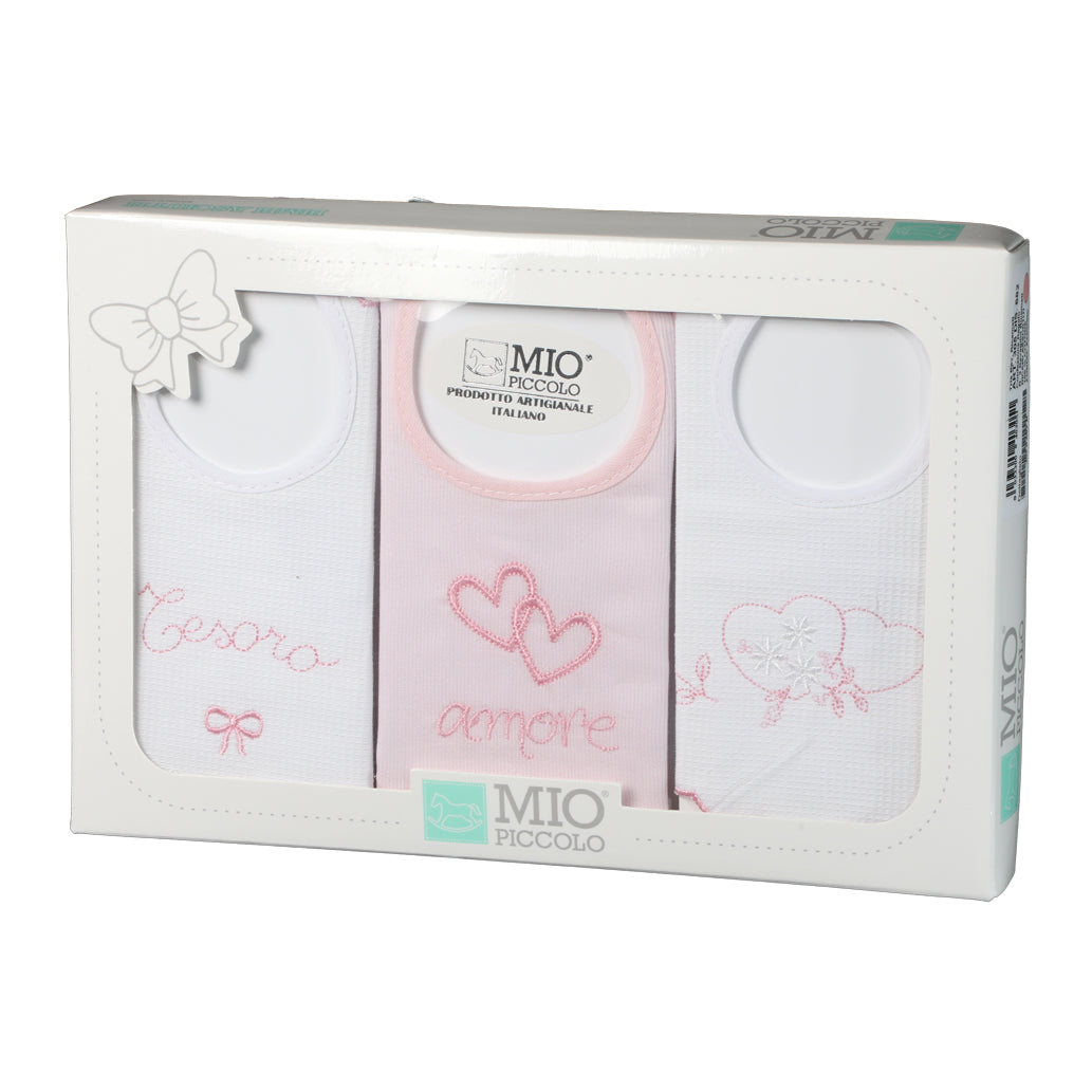 Set of 3 Baby Bibs Mio Piccolo Hearts Pure Cotton Various Colors