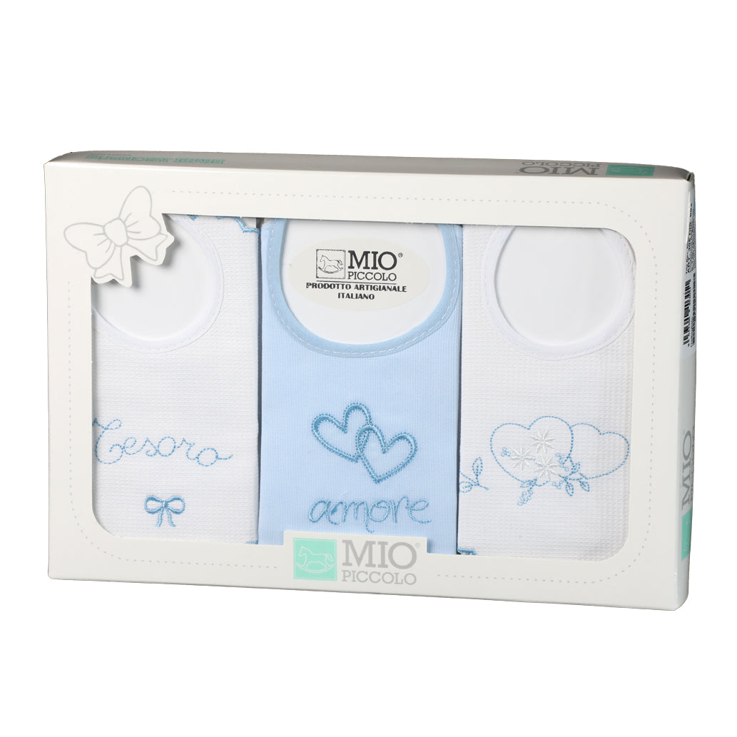 Set of 3 Baby Bibs Mio Piccolo Hearts Pure Cotton Various Colors